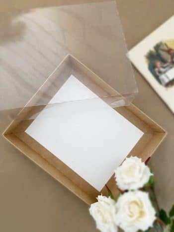 Универсальная коробка с прозрачной крышкой 16х13х4 см., крафт